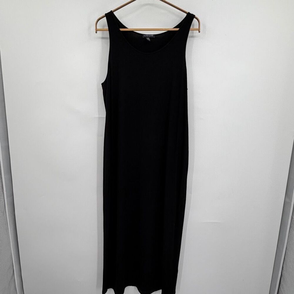 Eileen Fisher Petite Black Stretch Jersey Maxi Tank Dress PL Viscose Blend Minim